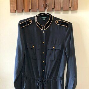 Lauren Ralph Lauren Lizveth Velvet Trim Military Style Shirt Dress